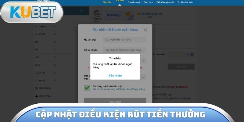 Cập nhật điều kiện rút tiền thưởng